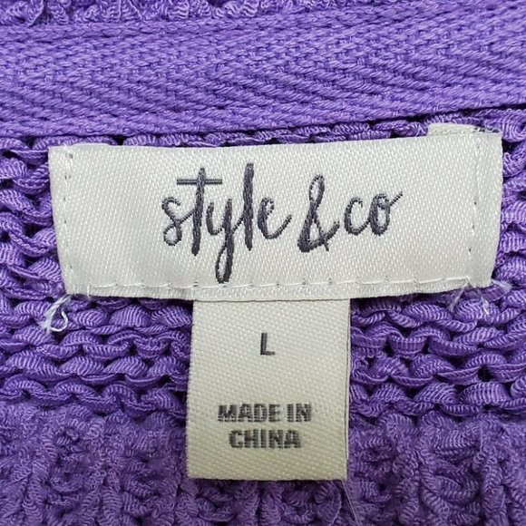 Style & Co Purple Loose Weave Mixed Stitch Pullover Sweater NEW NWT Size L - Picture 7 of 9